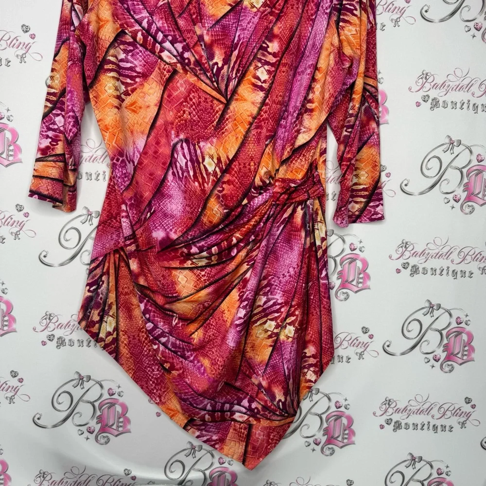 Nygard top asymmetrical hem fairy with cinch tie waist stretchy snake print 🌅 - Picture 2 of 11